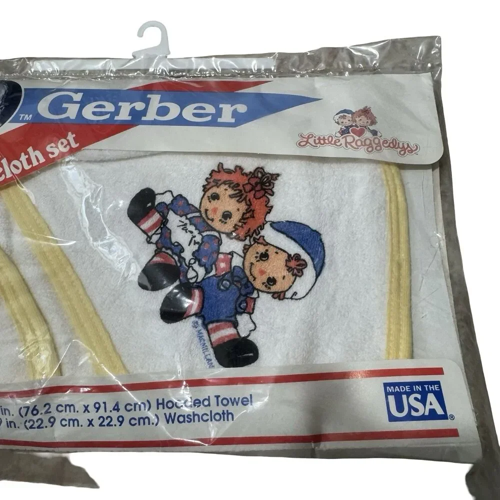 NOS Raggedy Ann & Andy Little Raggedys Baby Hooded Towel & Cloth Bath Set GERBER
